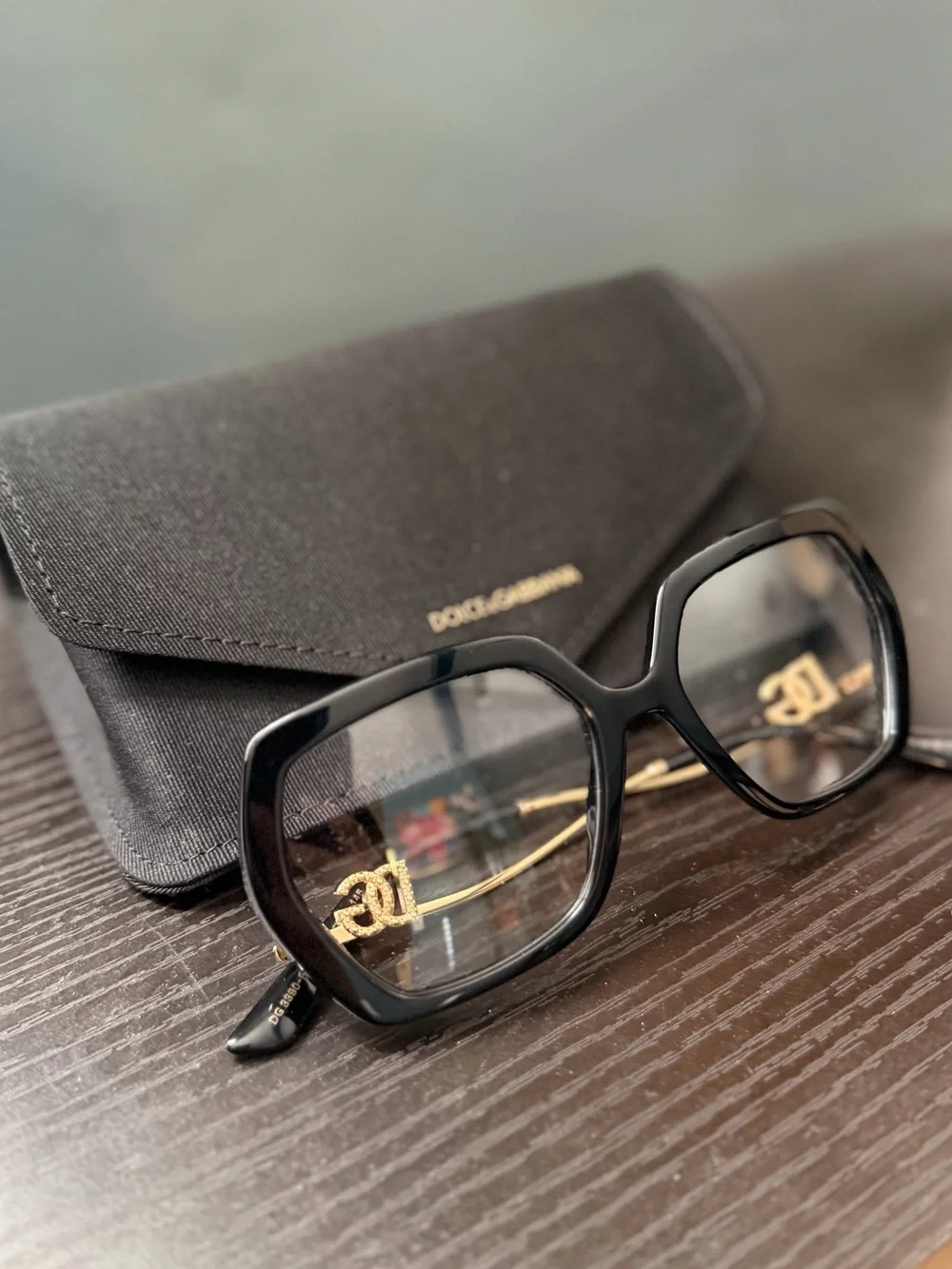 Dolce & Gabbana Black Square Sunglasses with Gold Logo Temples